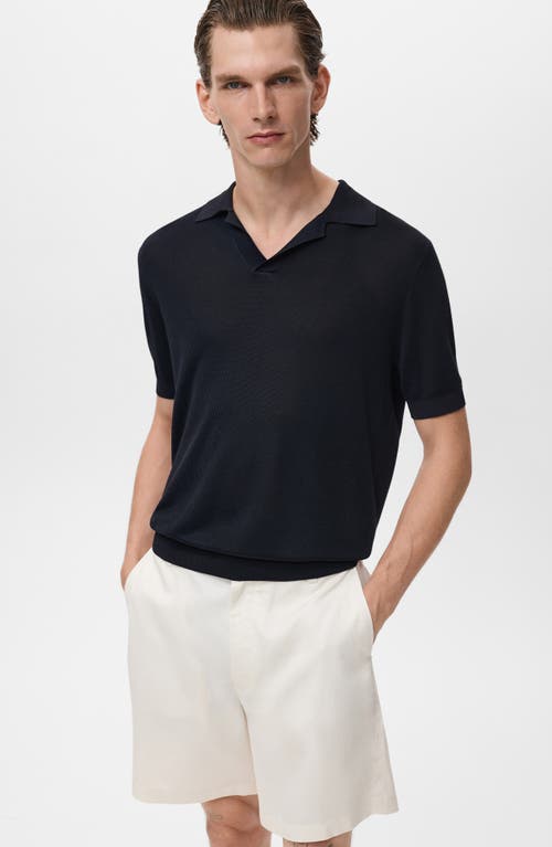 Mango Johnny Collar Ribbed Polo Sweater In Blue