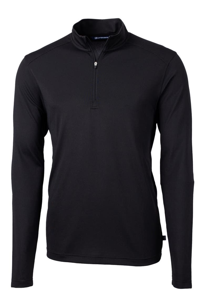 Virtue Piqué Recycled Blend Quarter Zip Pullover, Main, color, BLACK