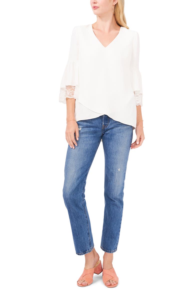 Vince Camuto Tiered Lace Ruffle Sleeve Top, Alternate, color, 