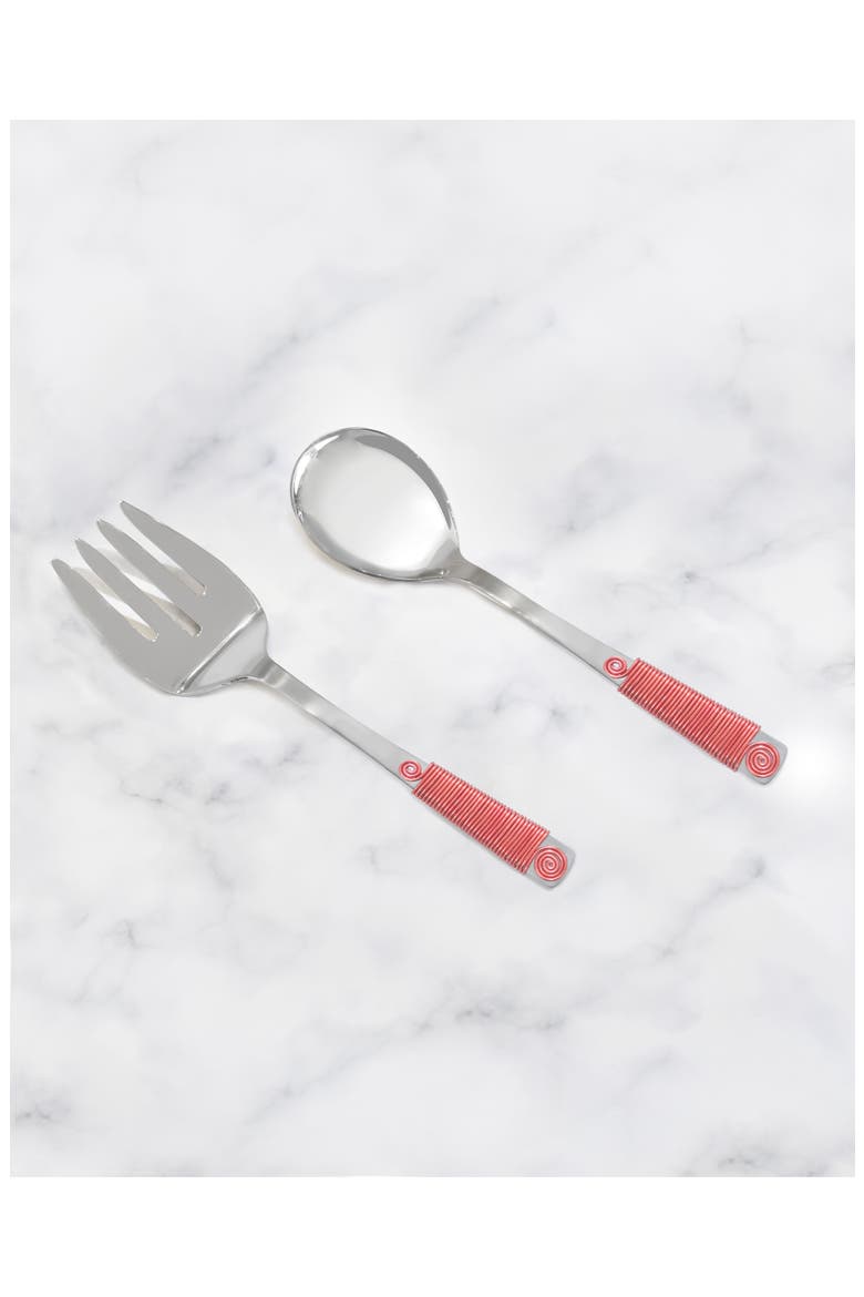 Stainless Steel Salad Servers, Alternate, color, RED