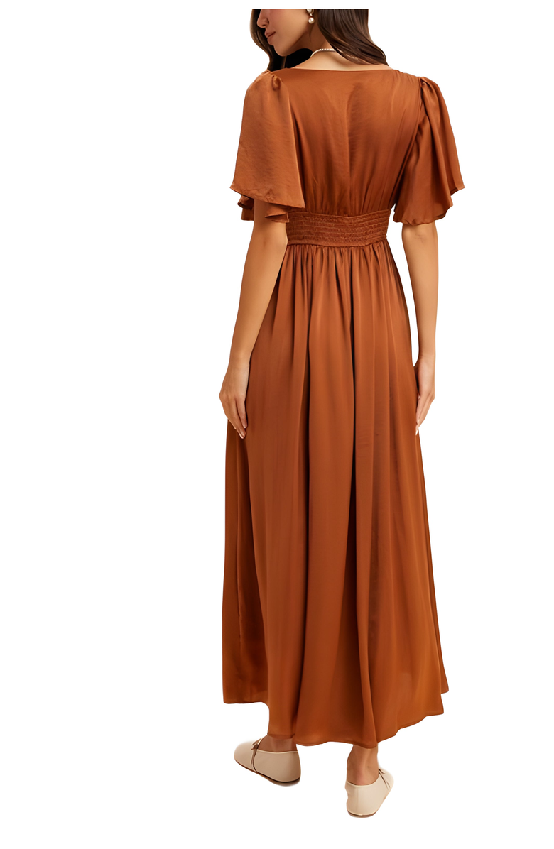 Knit and Lounge Lace Waist Flutter Sleeve Maxi Dress, Alternate, color, Rust