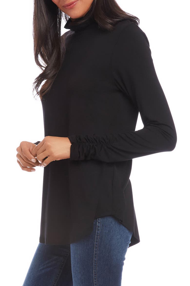 Shirred Sleeve Turtleneck Top, Alternate, color, BLACK