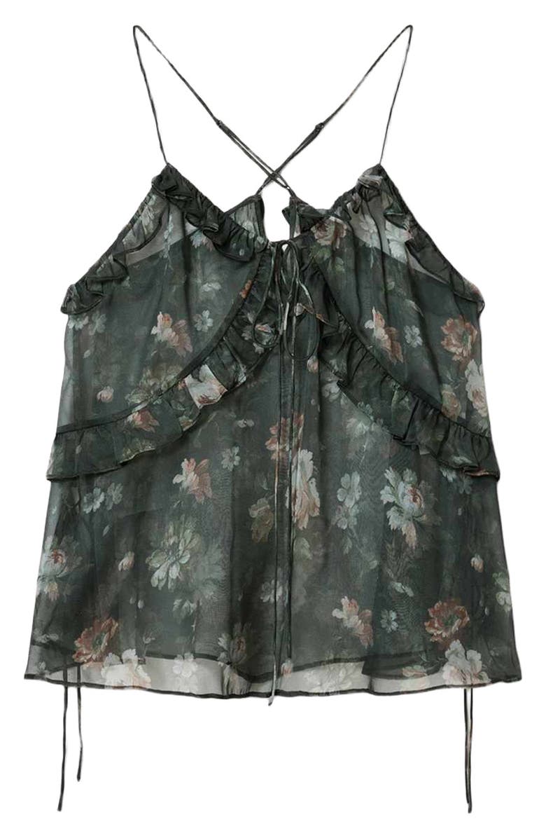 AllSaints Nyx Tiered Silk Top, Alternate, color, Jardinia Deep Green