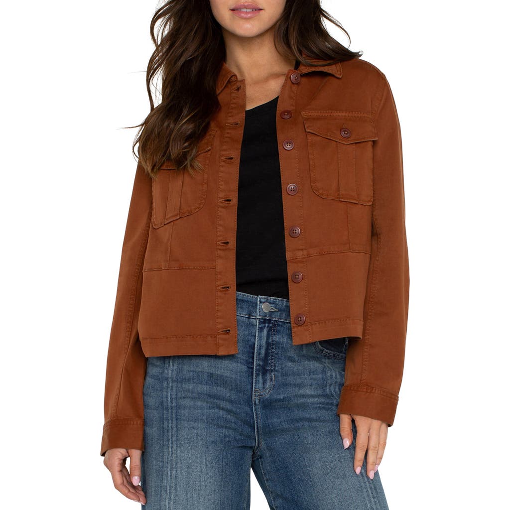 Liverpool Los Angeles Peplum Twill Trucker Jacket In Burlywood