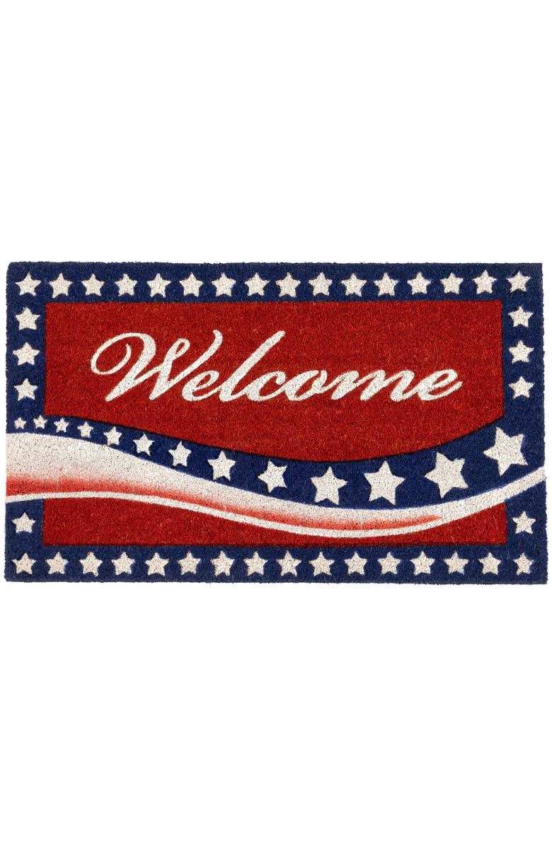 Northlight Stars and Stripes Welcome Outdoor Coir Patriotic Doormat - 18" x 30", Main, color, Red