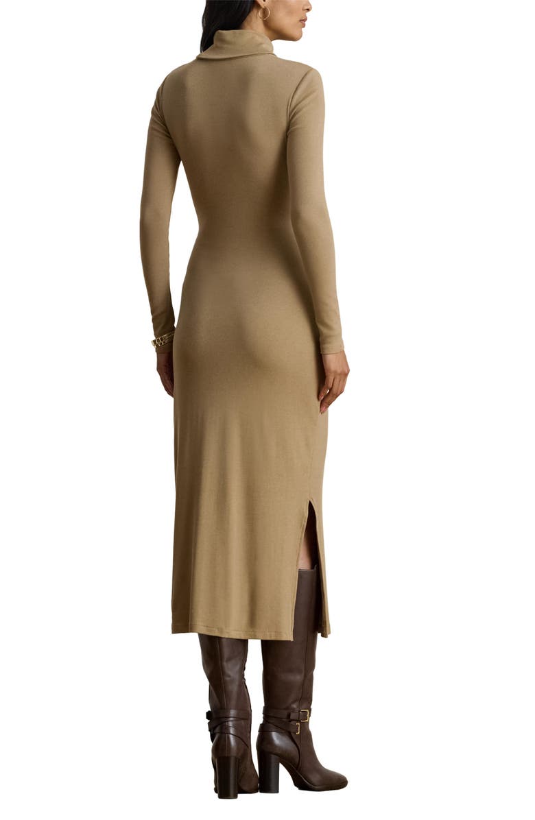 Lauren Ralph Lauren Long Sleeve Turtleneck Tie Front Dress, Alternate, color, Classic Camel