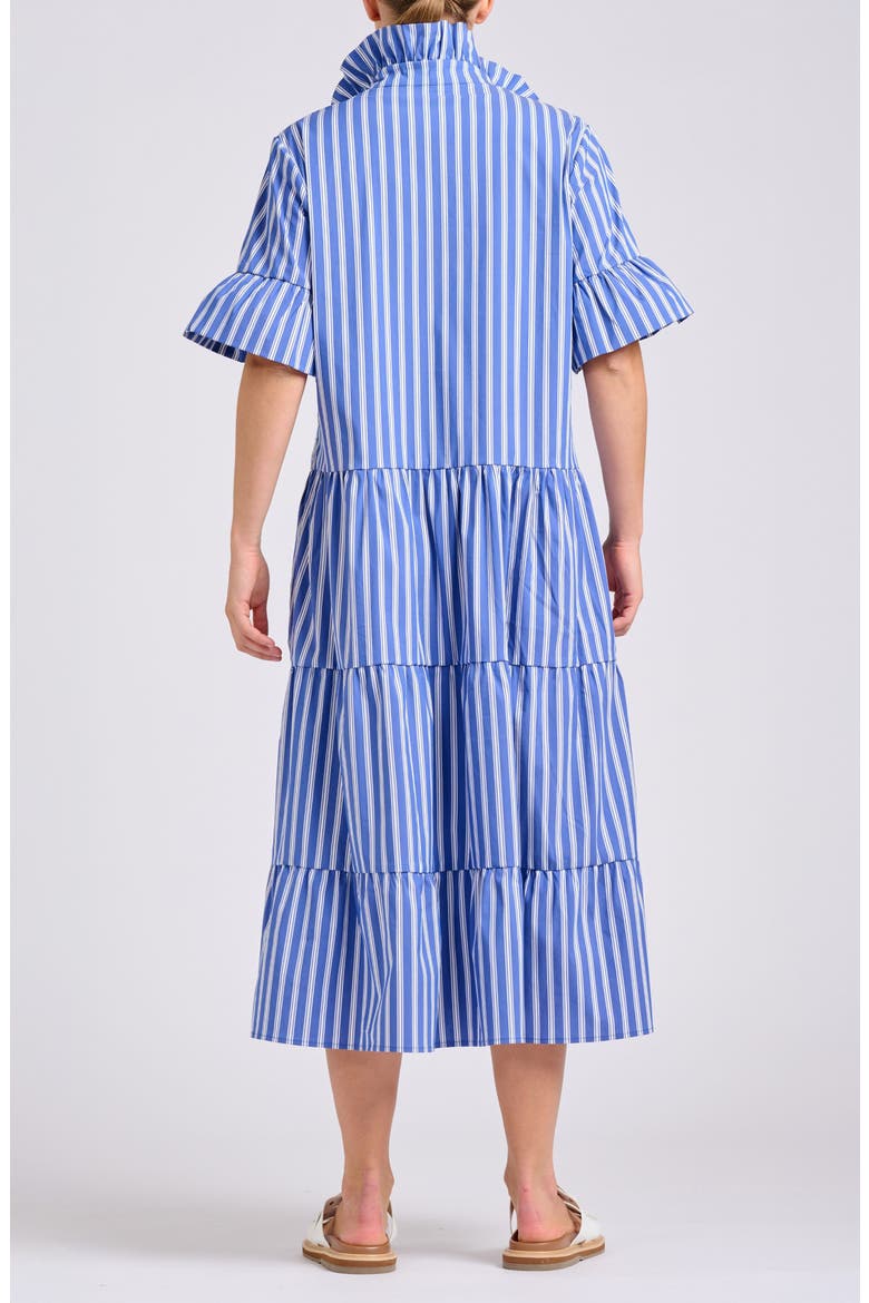 Stripe Ruffle Midi Shirtdress, Alternate, color, AZURE W/ WHIITE TICKING
