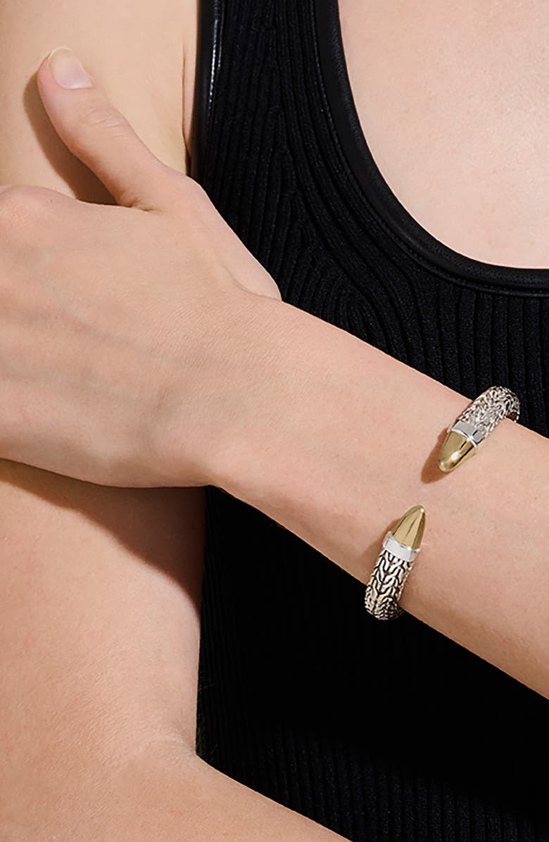 John Hardy Spear 50 Flex Cuff Sterling Silver Bracelet, Alternate, color, Silver And Gold