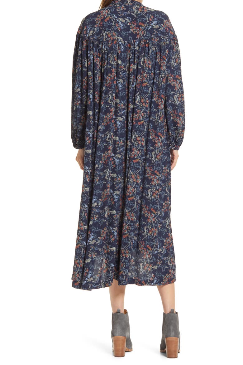 Floral Long Sleeve Woven Midi Dress, Alternate, color, NAVY BLAZER CONVO FLORAL