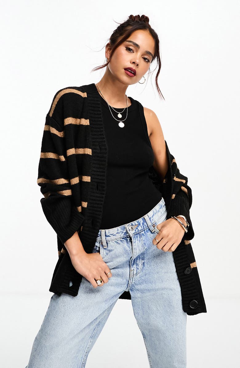 ASOS DESIGN Stripe Button Front Cardigan, Main, color,