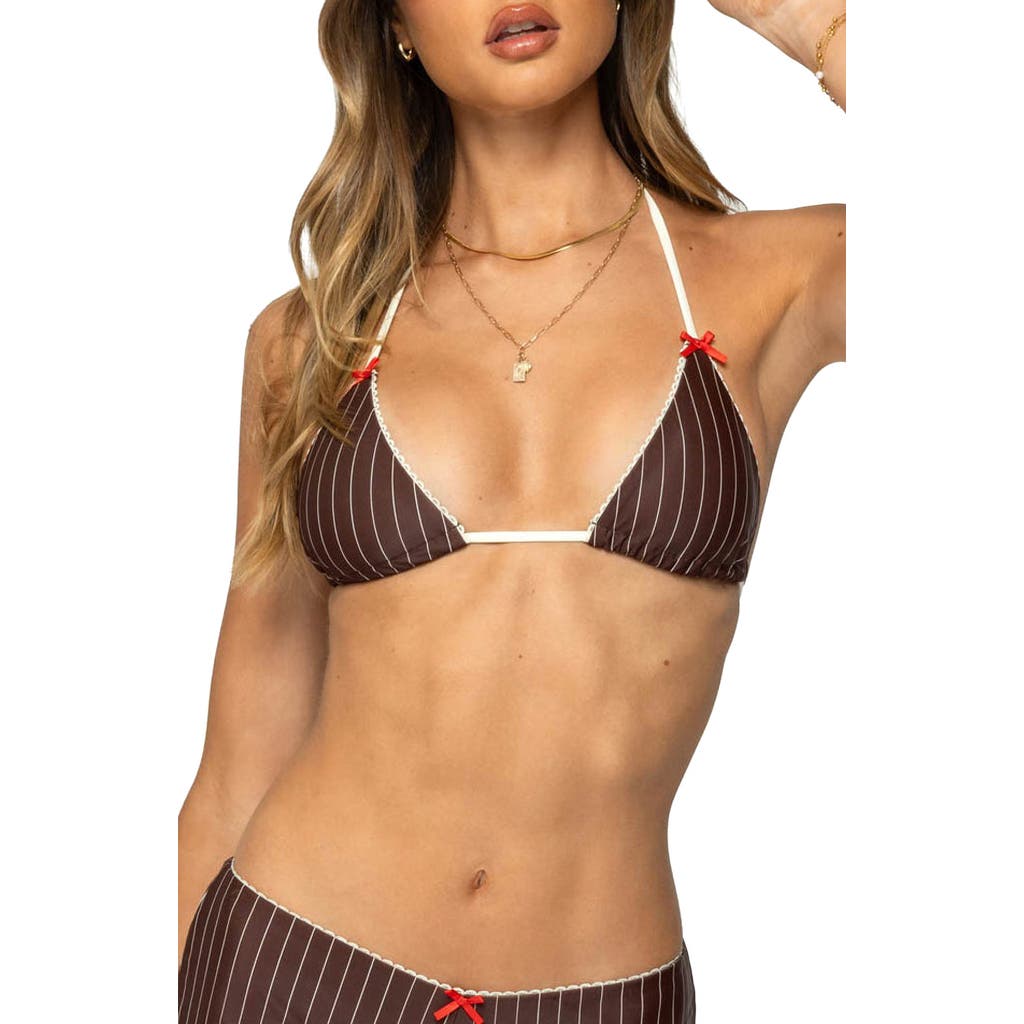 EDIKTED EDIKTED PINSTRIPE TRIANGLE BIKINI TOP