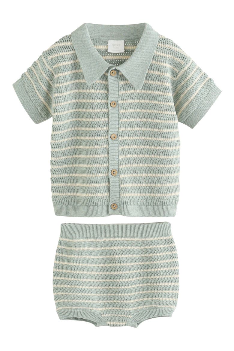 Stripe Knit Cardigan & Bloomers Set, Main, color, GREEN