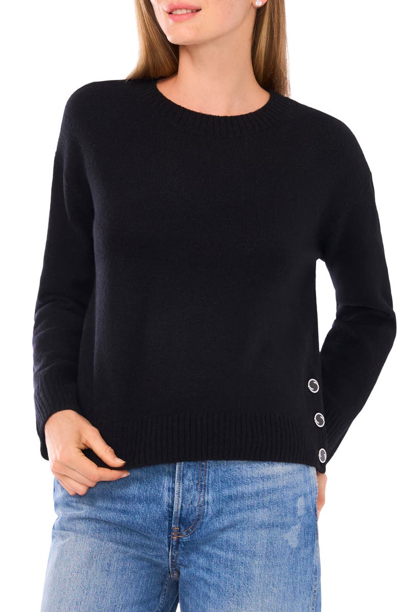 CeCe Button Trim Sweater, Main, color, Rich Black