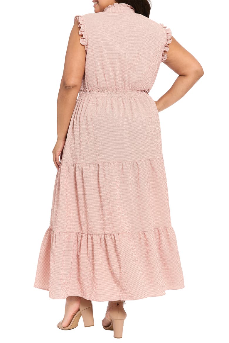 Ruffle Shoulder Smocked Waist Tiered Midi Dress, Alternate, color, ROSE/ CREAM