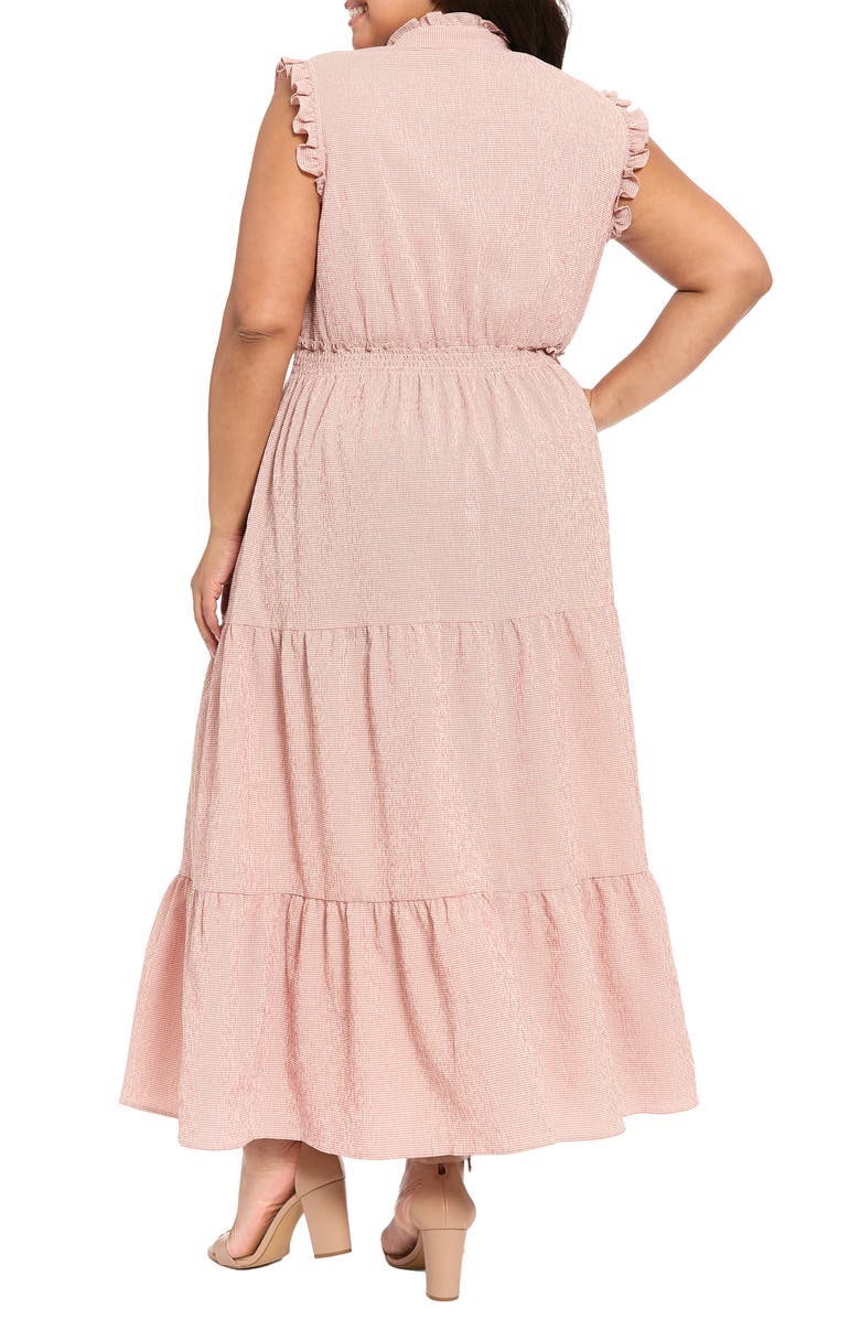 London Times Ruffle Shoulder Smocked Waist Tiered Midi Dress, Alternate, color, Rose/ Cream