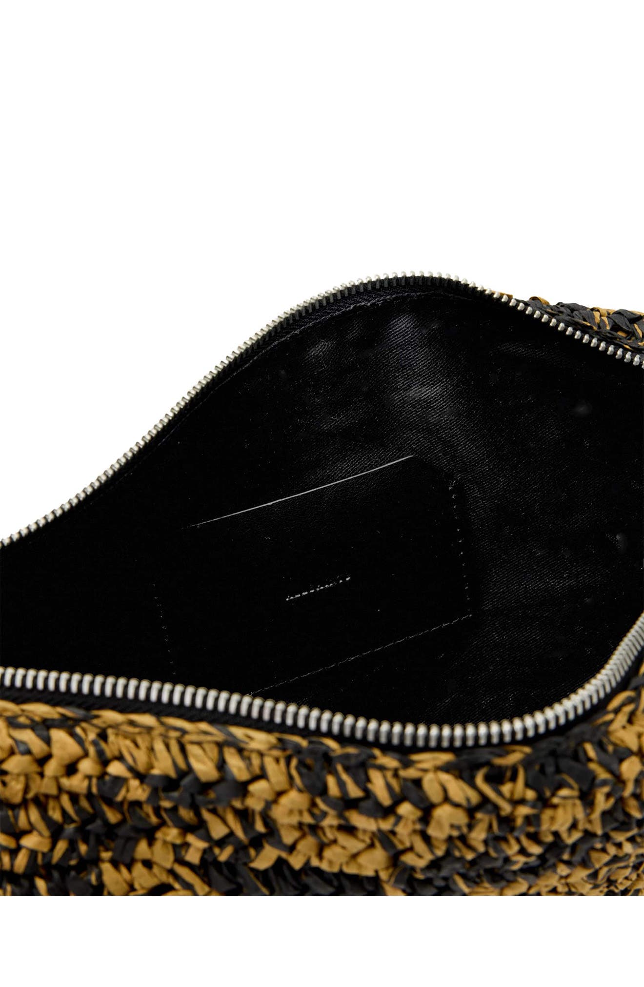 Micro Luna Raffia Shoulder Bag, Alternate, color, BISCUIT/ BLACK