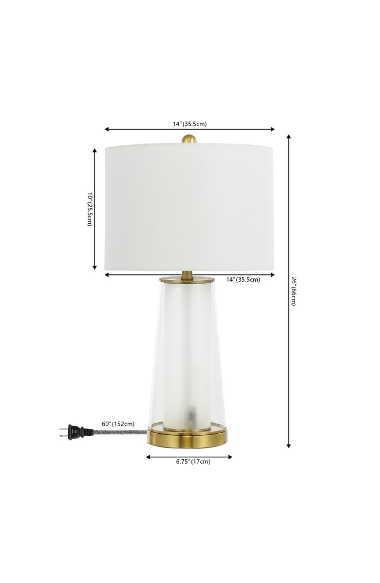 JONATHAN Y Tryon 26" Modern Minimalist Glass/Iron Nightlight LED Table Lamp, Alternate, color, Clear/Brass Gold