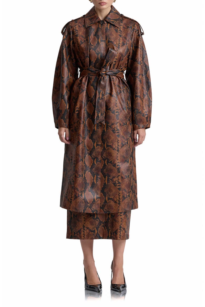 Python Print Faux Leather Coat, Main, color, BROWN-BLACK PYTHON
