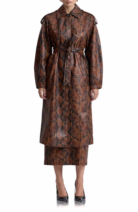 Python Print Faux Leather Coat