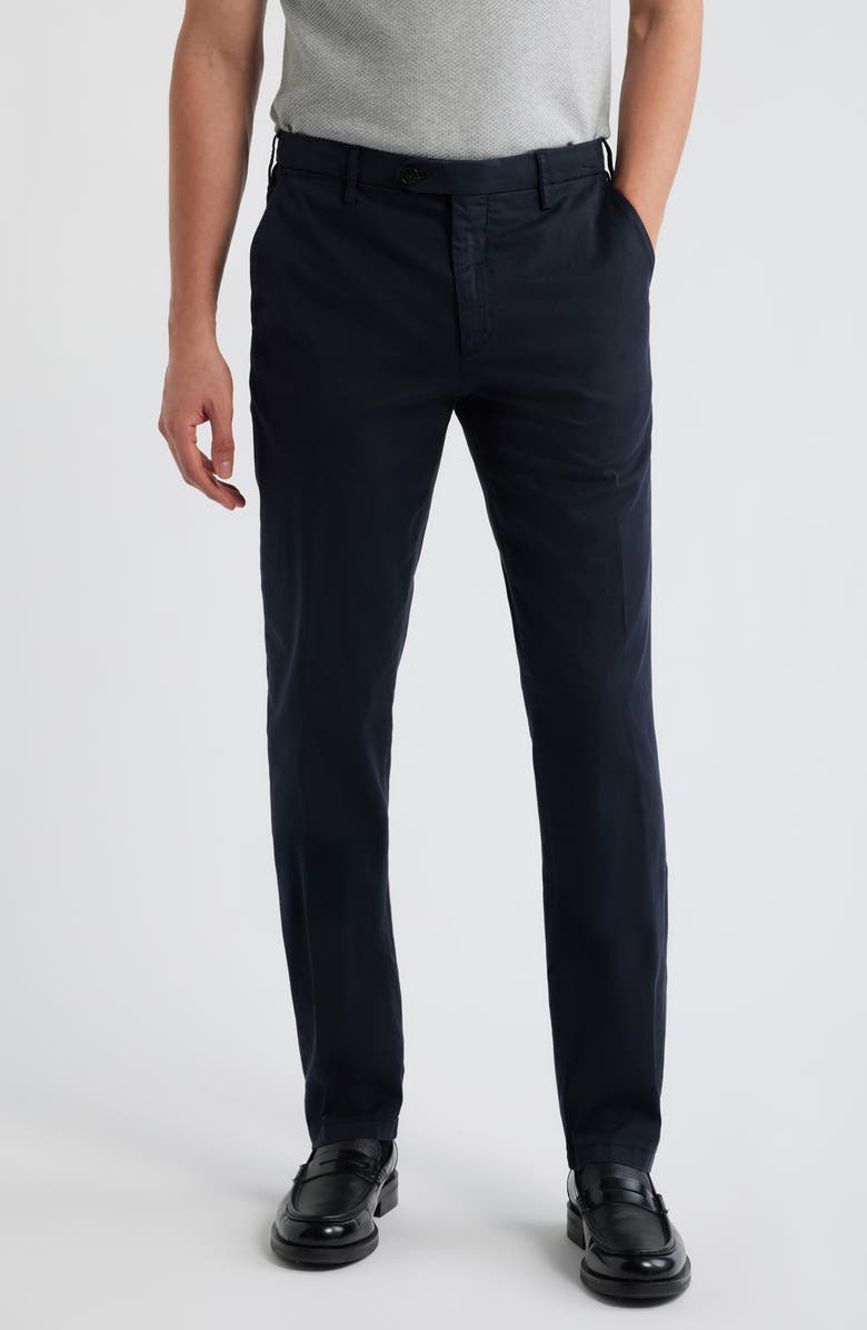 Canali Flat Front Stretch Cotton Blend Gabardine Chinos, Main, color, Navy