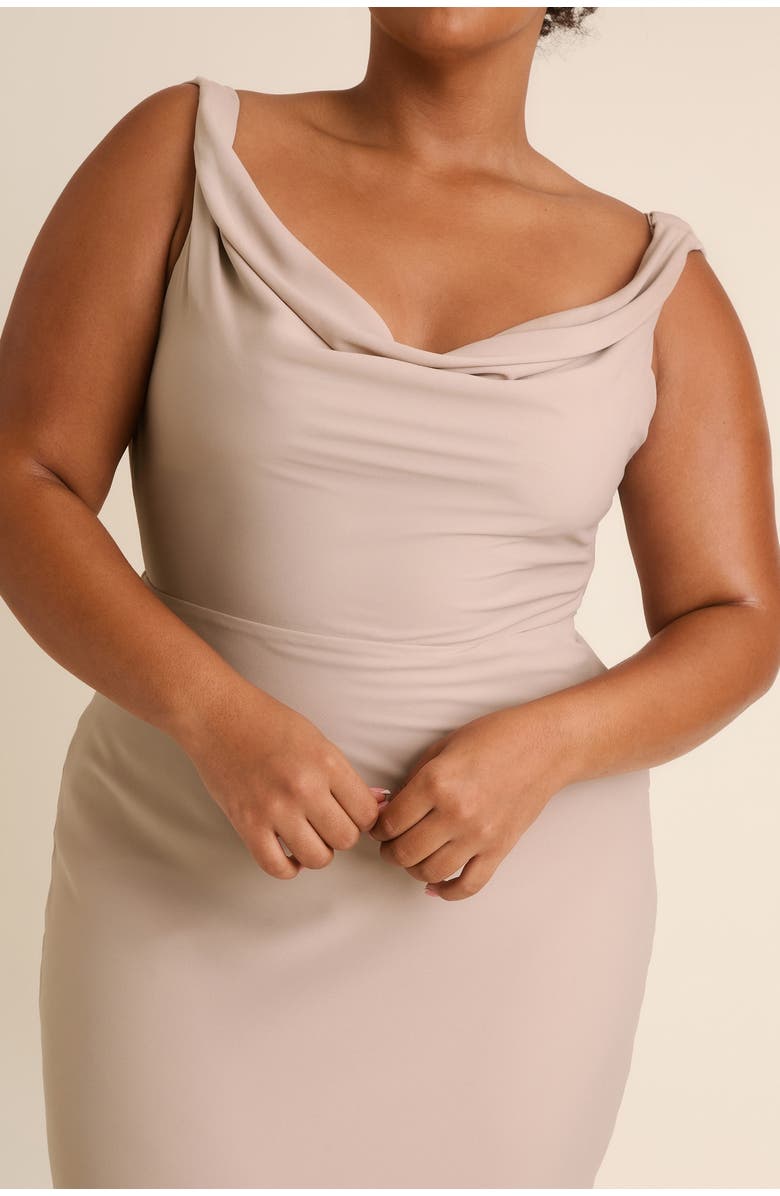 Six Stories Plunge Cowl Chiffon Bridesmaid Dress, Alternate, color, Truffle