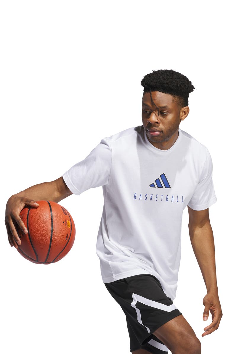 adidas Worldwide Hoops Cotton Blend Graphic Tee, Alternate, color, White