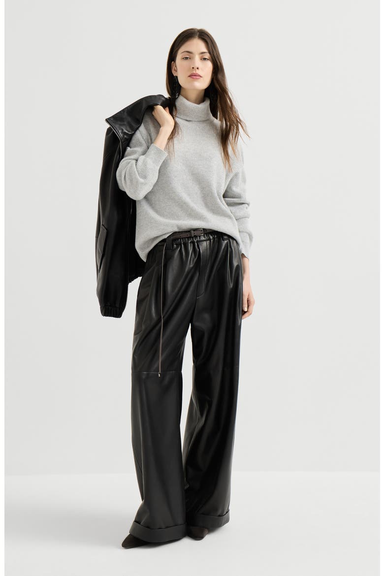 Cashmere English rib turtleneck sweater with monili, Alternate, color, Pebble