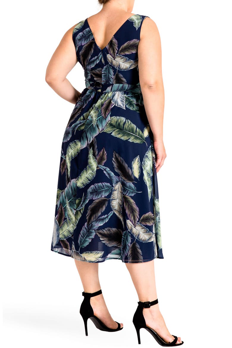 Naya Deep V-Neck Midi Dress, Alternate, color, LEAF PRINT
