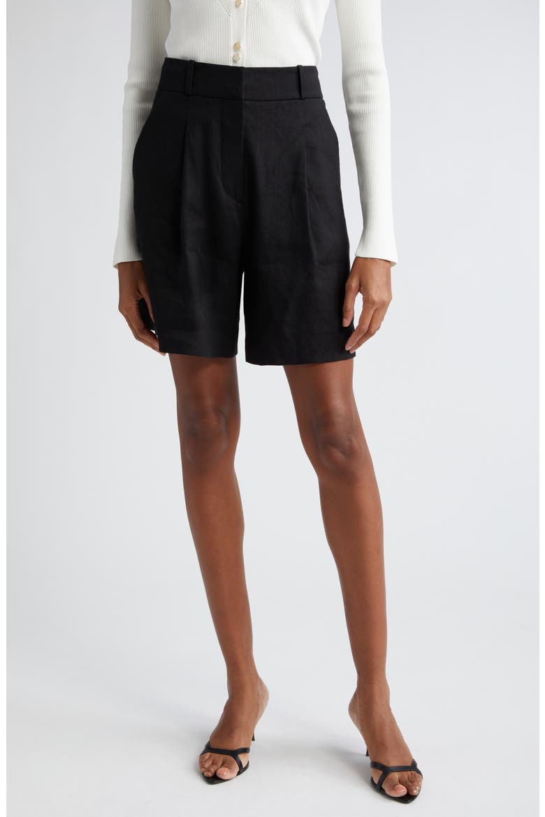Noemi Linen Blend Shorts, Main, color, BLACK