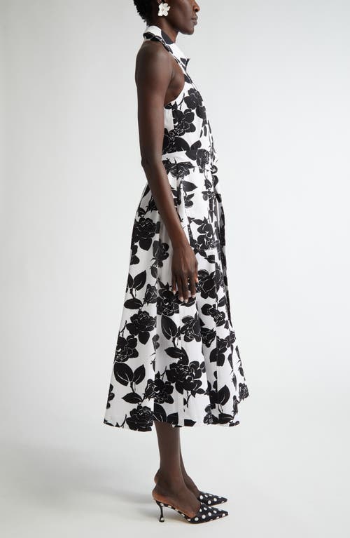 Carolina Herrera Collared Halter Button-front Midi Dress In White/black