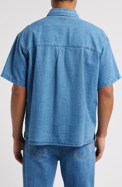 Obey Bigwig Loose Fit Short Sleeve Cotton Denim Button-up Shirt In Light Indigo