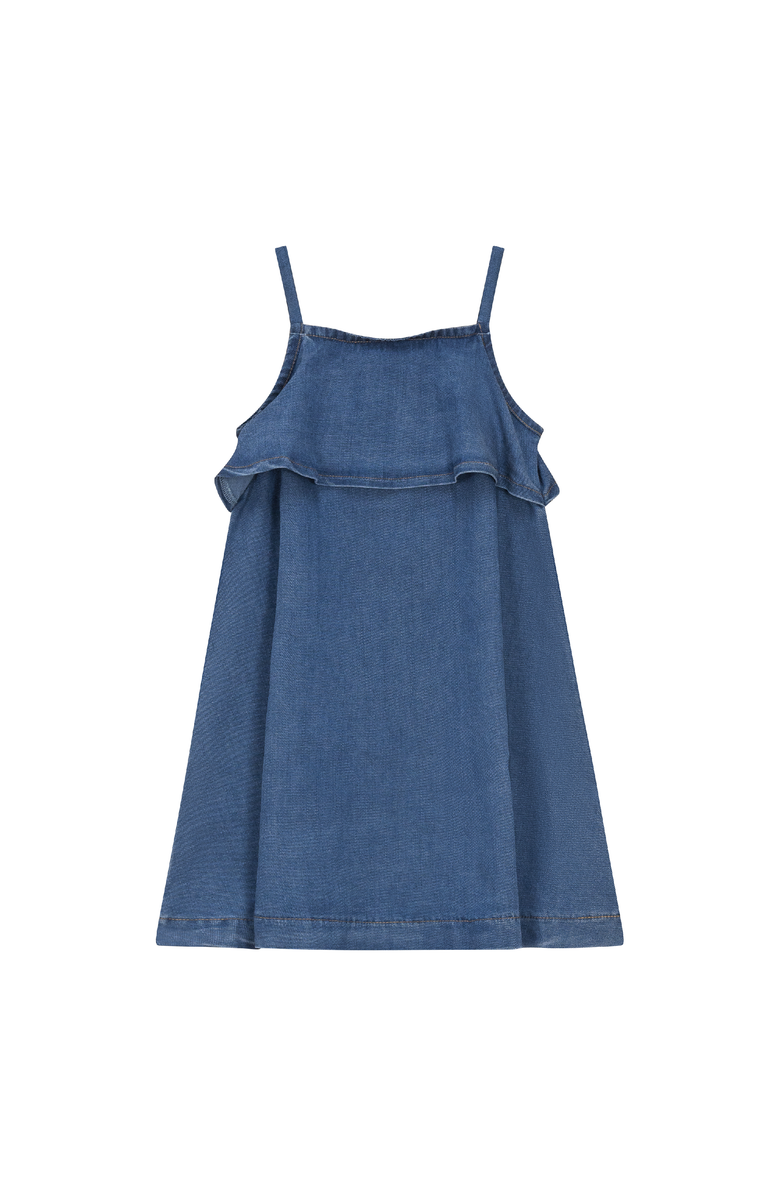 Puddles Denim Jumper Ruffled Top, Main, color, Medium Denim