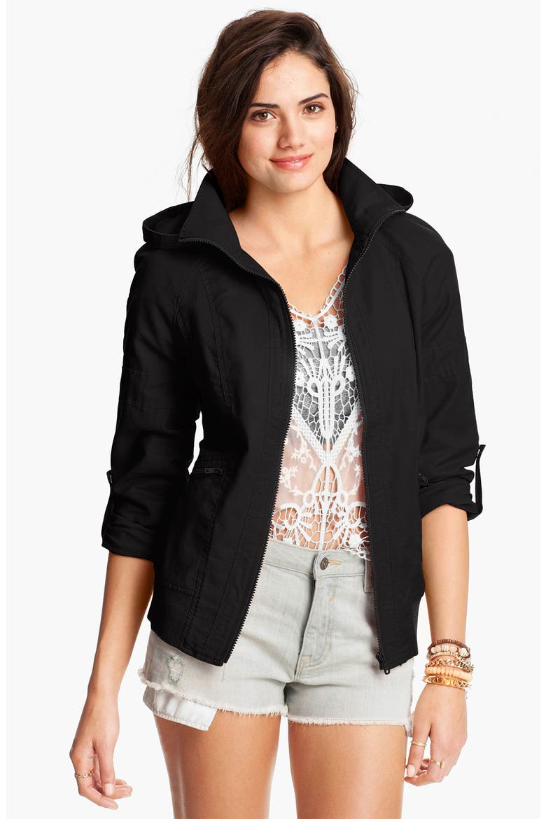 Hooded Twill Jacket, Main, color, BLACK