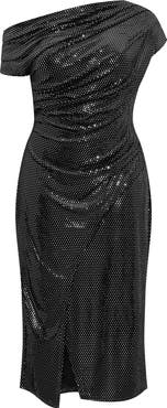 City Chic Shimmy Ruched One-Shoulder Midi Cocktail Dress