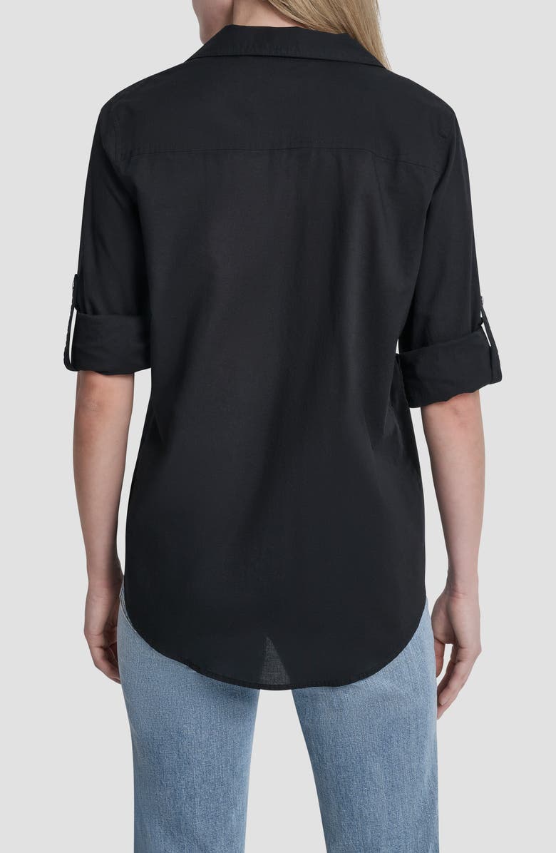 DKNY Short Sleeve Roll Tab Shirt, Alternate, color, Black