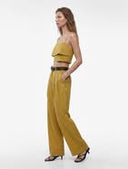 Koton High Rise Belted Straight Fit Linen Blend Tailored Pants