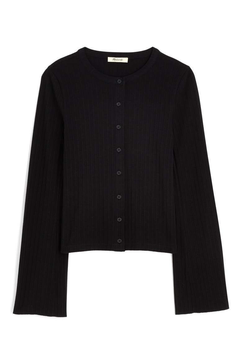 Flare Sleeve Cotton Cardigan, Alternate, color, JET BLACK