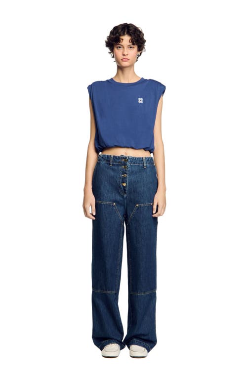 Shop Sandro Short Draped T-shirt In Navy Blue