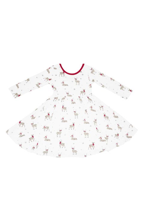Kids' Cloud Deer Long Sleeve Twirl Dress (Baby & Toddler)