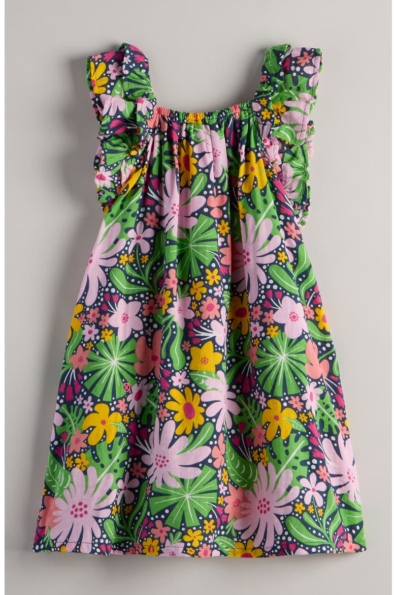 Kids' Double Ruffle Dress, Alternate, color, NAVY TROPICAL FLORAL