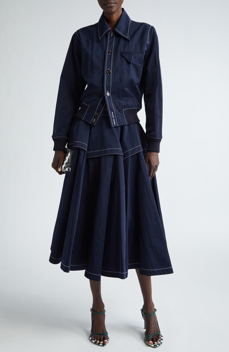 Bottega Veneta Topstitched Nylon Midi Skirt, Alternate, color, 