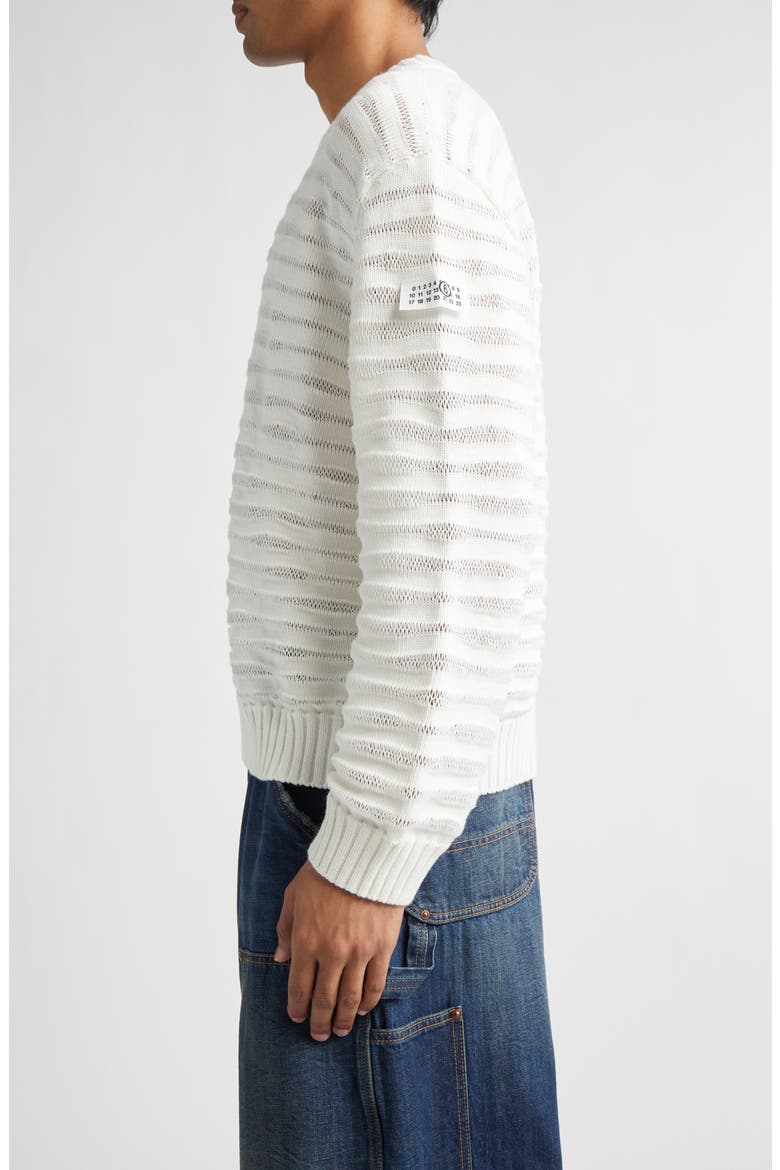 Open Knit Stripe Cotton Crewneck Sweater, Alternate, color, OFF WHITE