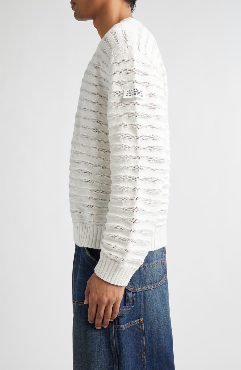 MM6 Maison Margiela Open Knit Stripe Cotton Crewneck Sweater, Alternate, color, Off White
