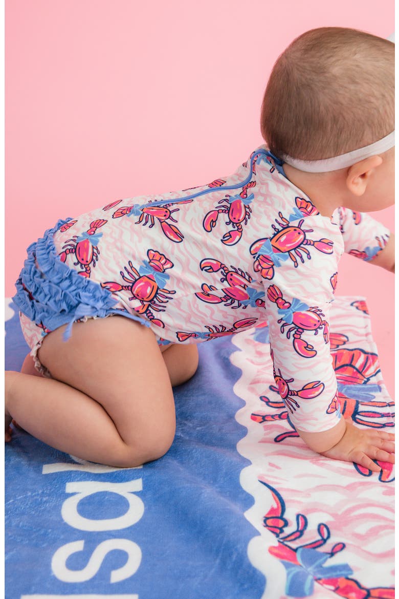 Kids' Lobster Lagoon Long Sleeve One-Piece Rashguard Swimsuit, Alternate, color, PINK