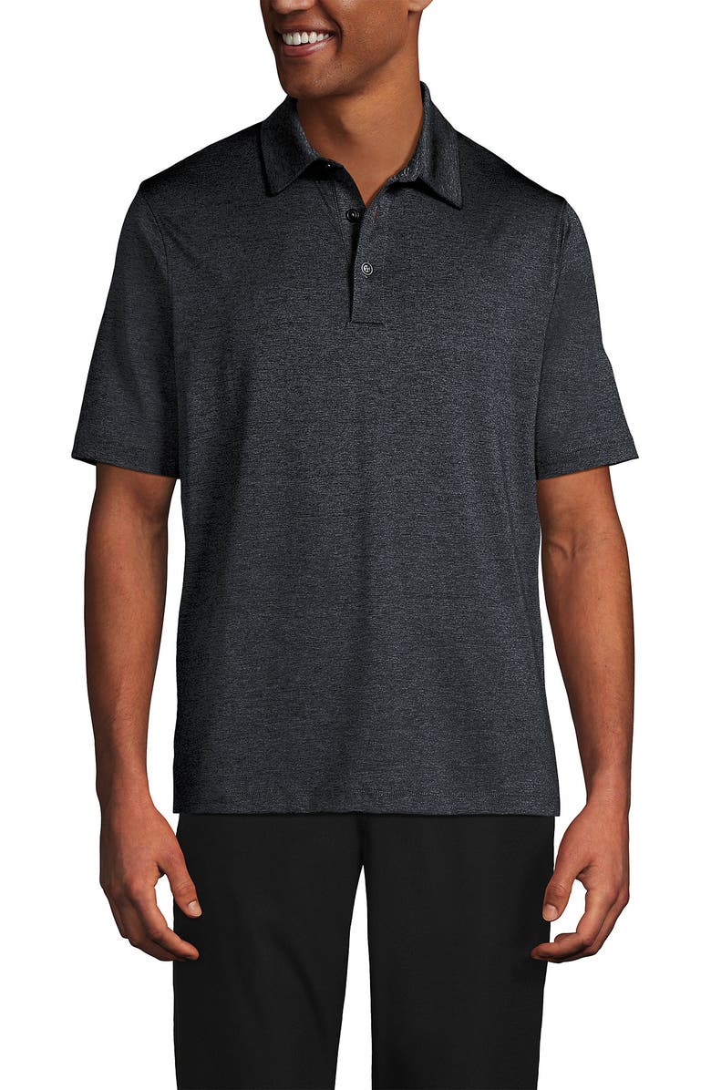 Lands' End Short Sleeve Space Dye Polo Shirt, Main, color, Black Space Dye