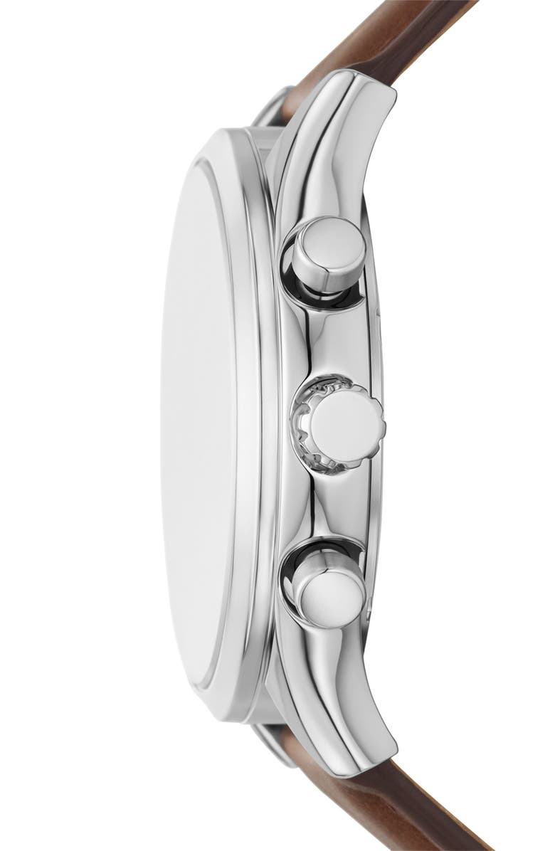 Fossil Fenmore Multifunction Leather Strap Watch, 44mm, Alternate, color, Silver