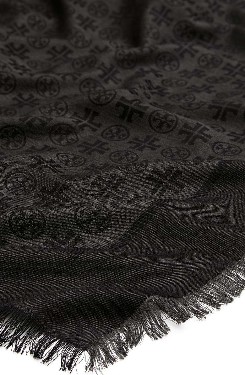 Tory Burch Traveler Logo Jacquard Wool & Silk Scarf, Alternate, color, 