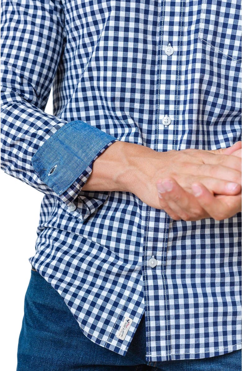 Hope & Henry Men's Organic Stretch Poplin Shirt, Alternate, color, Navy Gingham