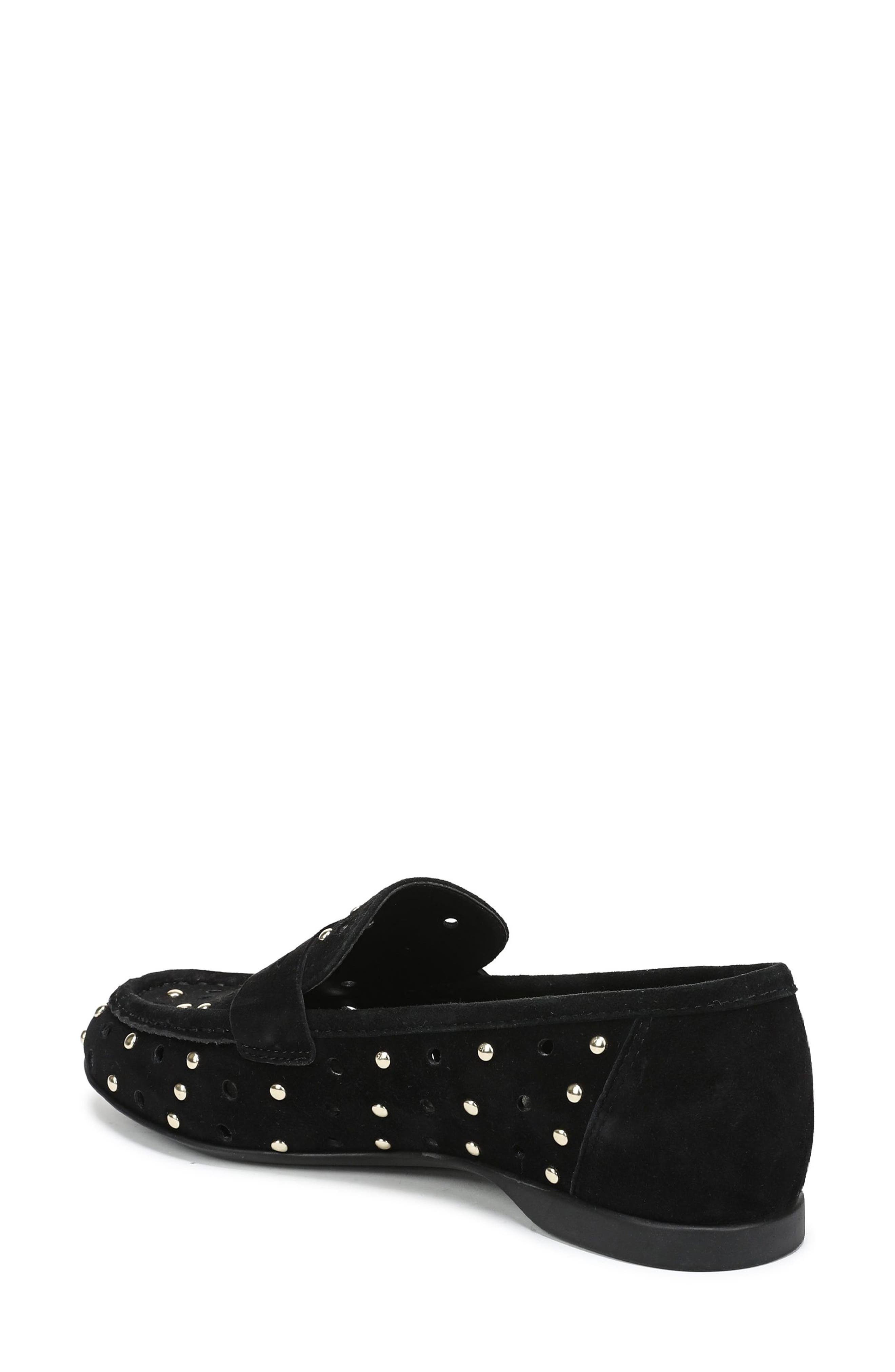 Bloom Stud Penny Loafer, Alternate, color, BLACK SUEDE
