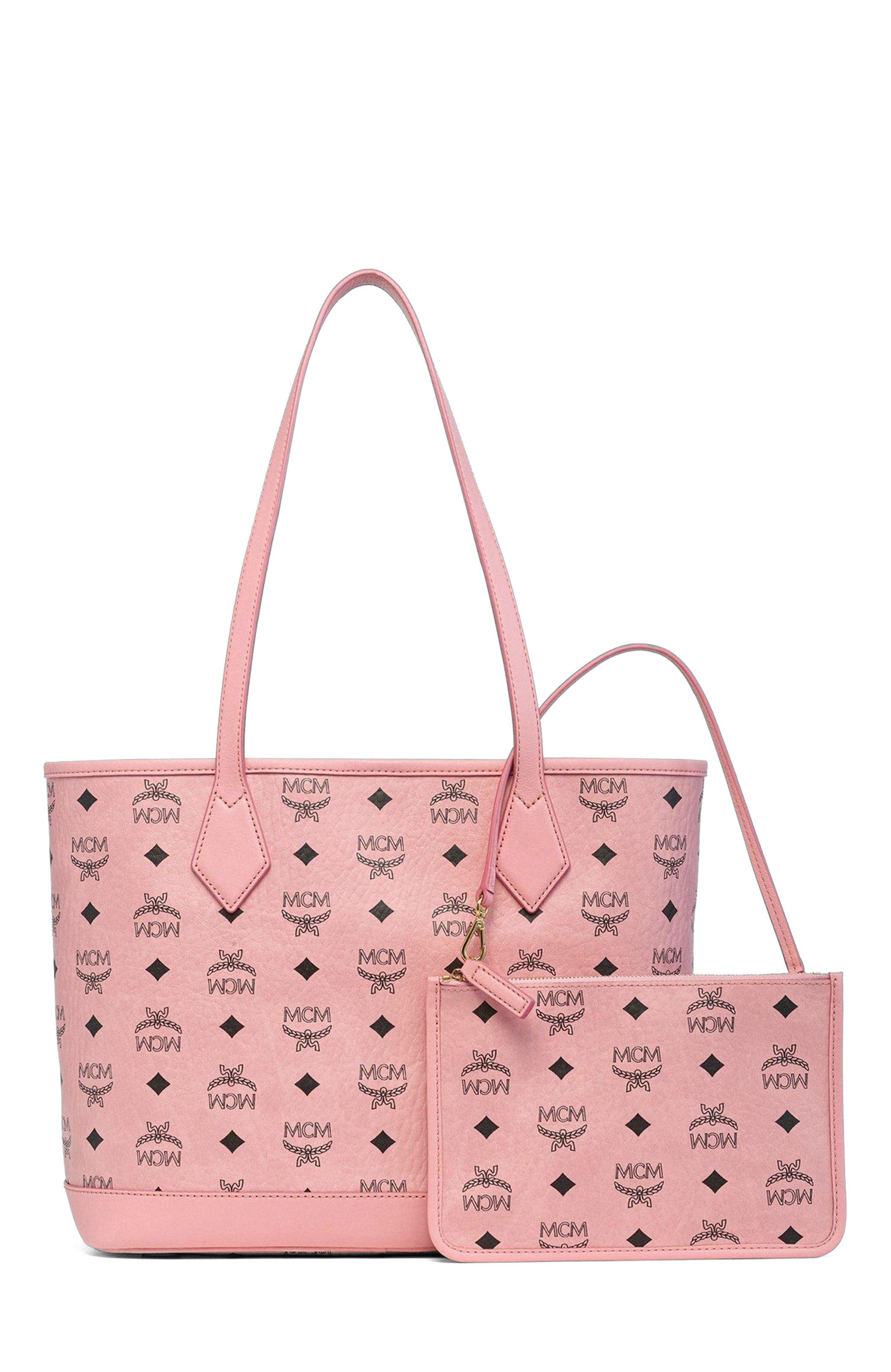 MCM New Small Liz Shopper in Visetos, Alternate, color, Soft Pink
